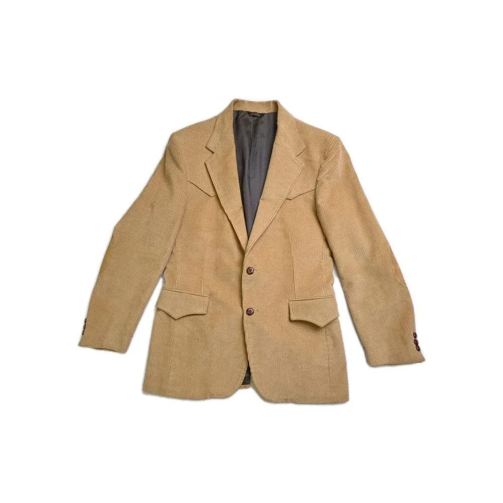 Vtg 70s Wrangler Western Corduroy Jacket Elbow Patch Tan Sport Coat Blazer Sz 40